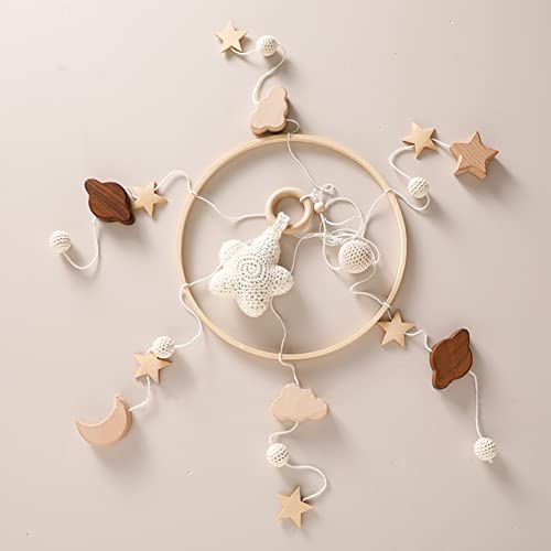 Baby Musical Crib Mobile with Rotating Wooden Stars Pendant