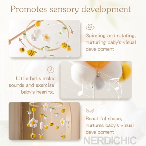 Gender Neutral Baby Mobile - Felt Daisy Bees Leaves