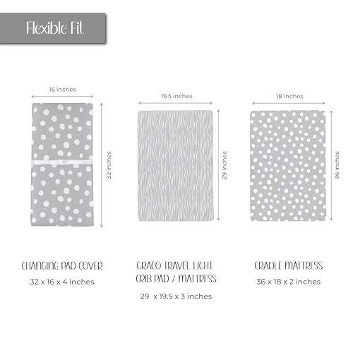 Changing Pad Cover Set Cradle Sheet 2 Pack Grey Abstract Stripes Dots