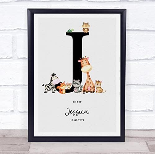New Baby Birth Jungle Animals Initial Keepsake Print