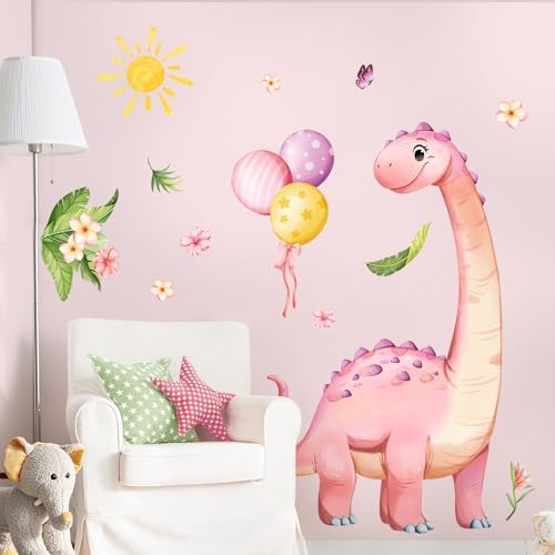 Supzone Pink Dinosaur Wall Decals for Kids Room Decor