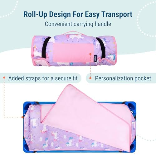 Wildkin Quilted Kids Nap Mat with Pillow and Elastic Straps