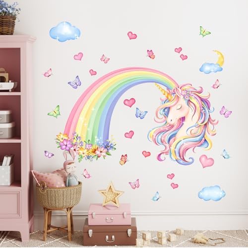 Rainbow Unicorn Wall Decals for Girls Room Decor