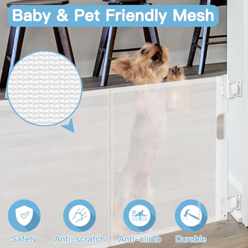 24 Inch Tall Retractable Baby Gate for Stairs and Doorways White