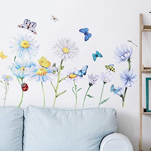 Zonon 64 Pcs Flower Butterfly Wall Decals Peel and Stick Art for Home Decor