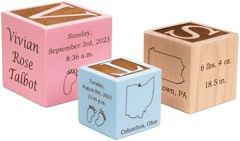 Palmetto Wood Shop Baby Birth Block - Personalized USA Made 3 Sizes Colors
