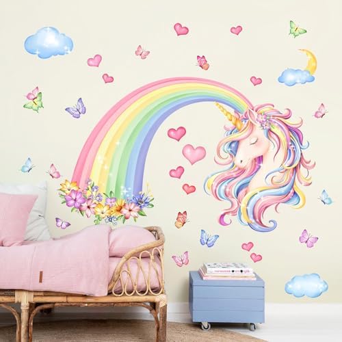 Rainbow Unicorn Wall Decals for Girls Room Decor