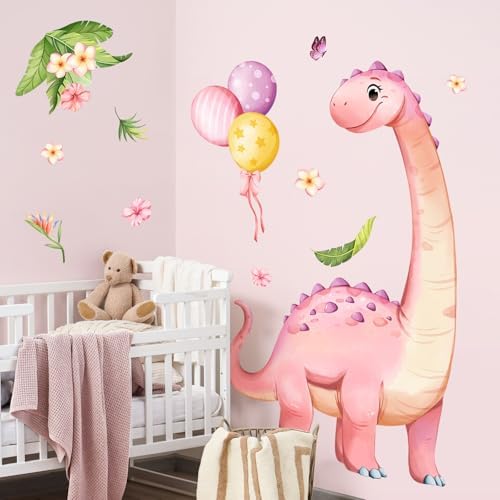 Supzone Pink Dinosaur Wall Decals for Kids Room Decor