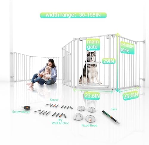 198 Inch Extra Wide Baby Gate with Cat Door Auto Close White