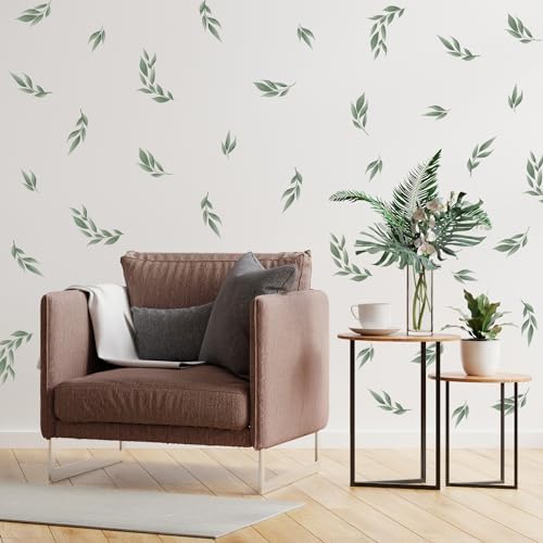 LHIUEM Green Leaves Wall Stickers 56PCS Boho Decor