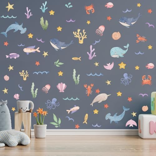 Watercolor Ocean Wall Decals for Kids Room Decor