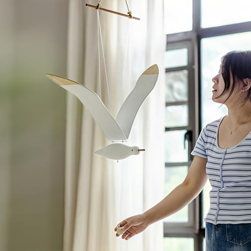 Wooden Seagull Mobile 34x86 Inches Wind Chime Decor
