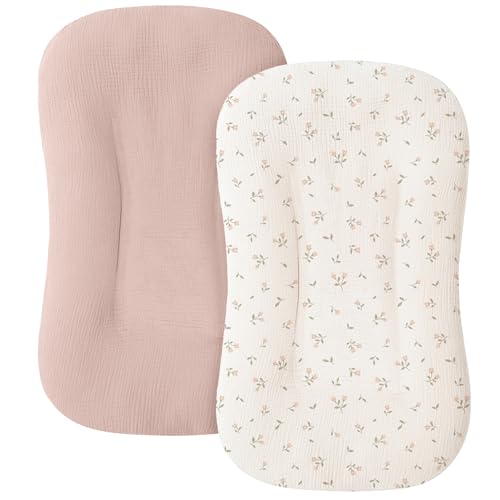 MairMore Muslin Baby Lounger Cover Pack of 2 Pink Blossom