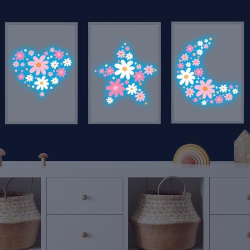 Glow in the Dark Daisy Wall Decals Set for Kids Rooms