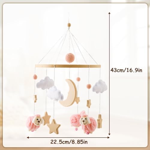 Baby Crib Mobile with Wooden Wind Chime Boho Decor Stars Clouds Moon