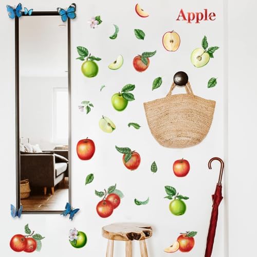 DEIKOKA Apple Wall Decals Set of Red Apples with Leaves and Slices