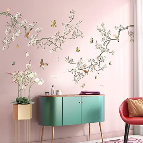 3D Curved Tree Branches with Colorful Flying Birds Wall Decals