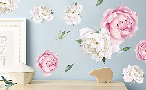 Peony Watercolor Wall Decals Pink and White Spring Decor