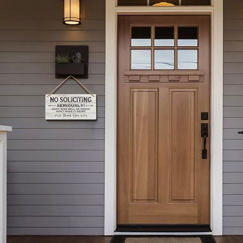 YZEXEZY No Soliciting Sign - 6x12 Inch Wood Hanging Door Sign