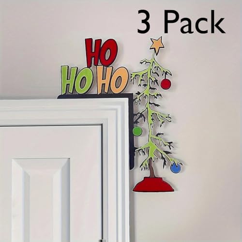 Whimsical Christmas Door Sitter 3 Pack Wooden Frame Corner Decor
