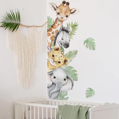 Watercolor Jungle Animal Wall Stickers for Kids Room Decor