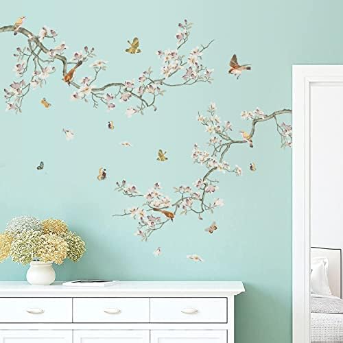 3D Curved Tree Branches with Colorful Flying Birds Wall Decals
