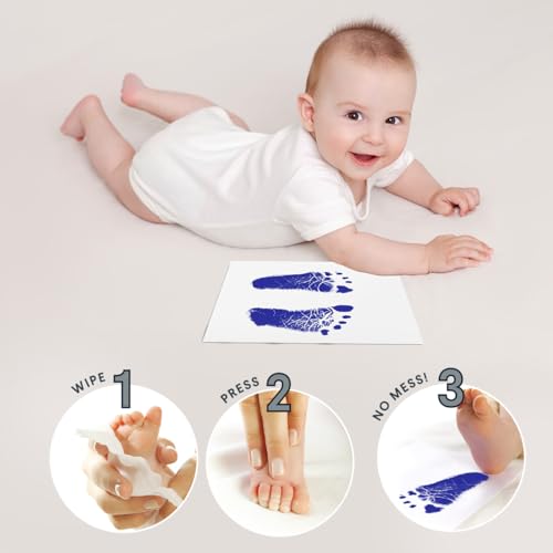 2 PCS Inkless Baby Handprint Footprint Kit with Wiping Pad Blue