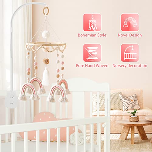 Abnilxt Boho Rainbow Crib Mobile for Newborns