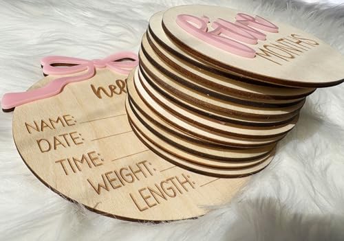 3D Baby Milestone Cards with Wooden Discs and Birth Announcement Sign for New Parents