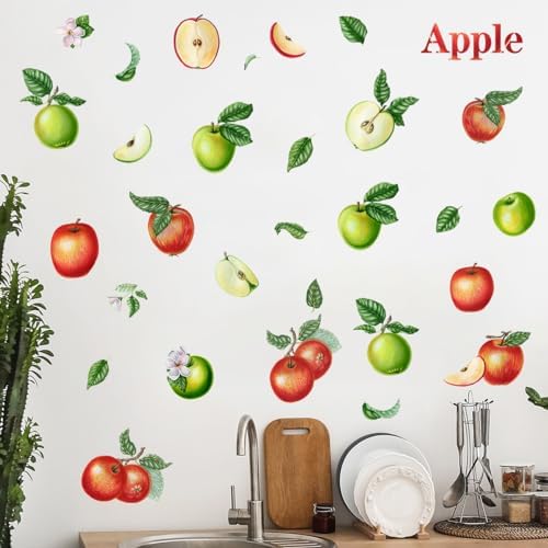 DEIKOKA Apple Wall Decals Set of Red Apples with Leaves and Slices