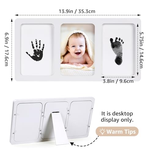 Calenzana Inkless Baby Hand and Footprint Frame 4x6 Keepsake Picture Frame for Newborn Girls Boys White