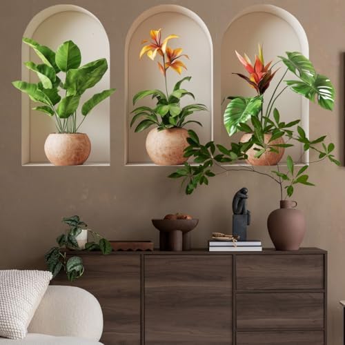 3D Potted Plants Wall Sticker Green Plants Decor for Living Room Bedroom