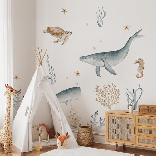 Ocean Wall Decals with Whales Turtles and Sharks