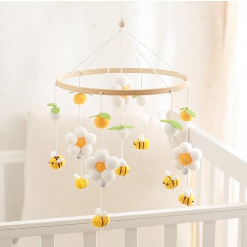 Gender Neutral Baby Mobile - Felt Daisy Bees Leaves