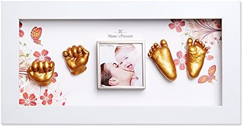 Love Moms Present Baby Handprint Footprint Deluxe Casting Kit with White Frame and Gold Mold