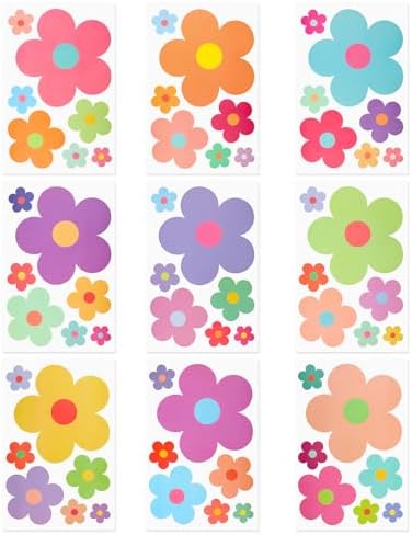 COMNICO 63pcs Colorful Y2K Floral Wall Stickers for Kids Bedroom Decor