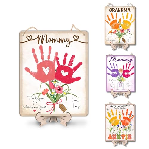DIY Babys First Mothers Day Handprint Flowers Hanging Sign for Mom
