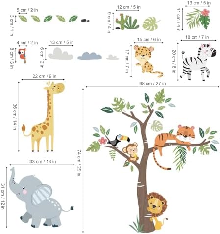 Jungle Animals Tree Wall Decals for Kids Room and Baby Nursery