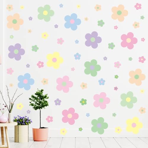 Hotop 128 Pcs Danish Pastel Flower Wall Sticker Decal