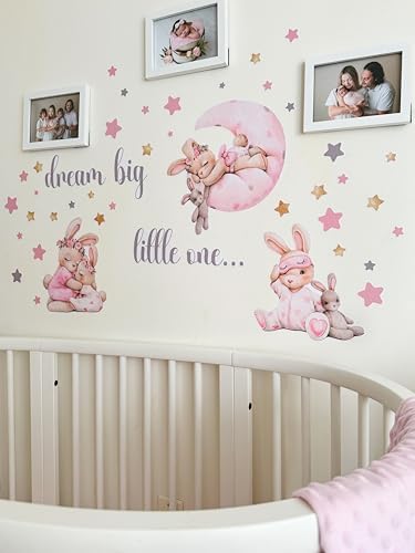 Pink Bunny Wall Decals for Baby Girl Room