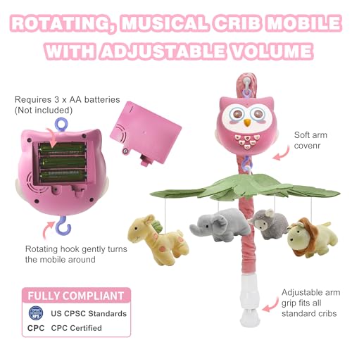 YUNGCHI Baby Crib Mobile with Music and Lights