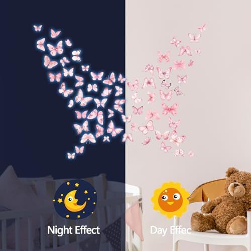 Glow in The Dark Pink Butterfly Wall Decals