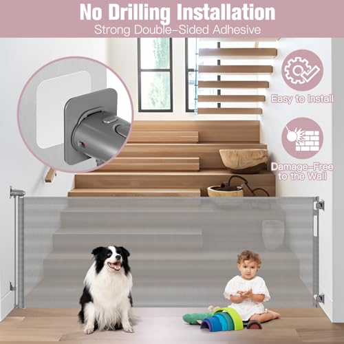 75 Inch Wide Retractable Baby Gate No Drilling Gray
