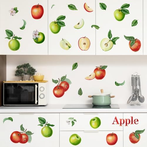 DEIKOKA Apple Wall Decals Set of Red Apples with Leaves and Slices