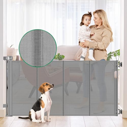 Reinforced Retractable Dog Gate 56 Inch Gray
