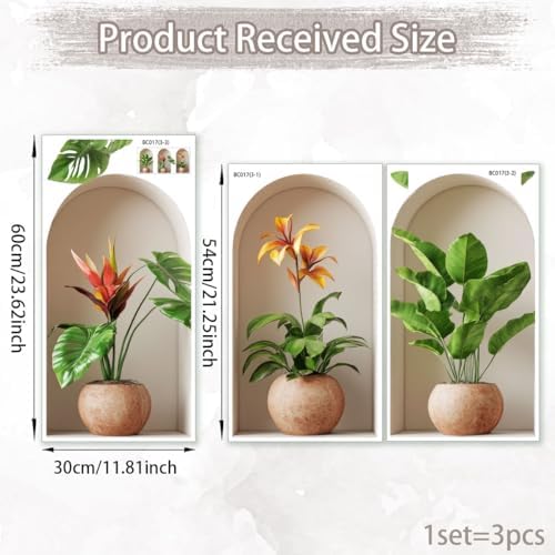 3D Potted Plants Wall Sticker Green Plants Decor for Living Room Bedroom