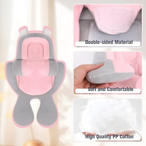 KAKIBLIN Infant Car Seat Insert Soft Head Body Support Cushion 2-in-1 Reversible for Car Seats Strollers Bouncers Pink