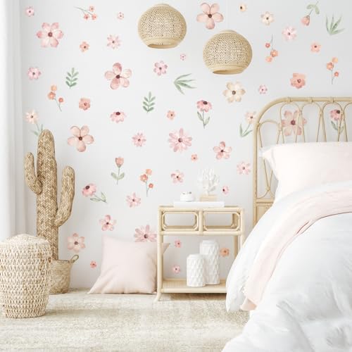Boho Flower Wall Decals Pink Watercolor Decor Stickers