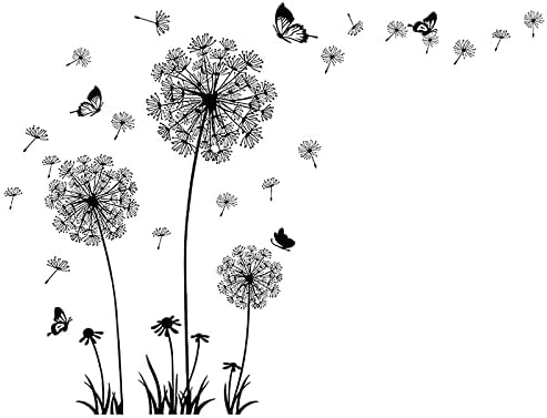Black and White Dandelion Butterfly Wall Stickers