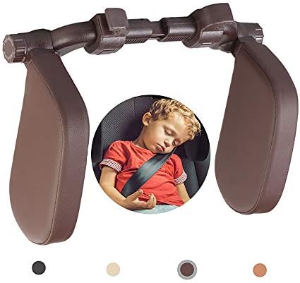 Car Headrest Pillow 360 Adjustable PU Leather Head Neck Support for Kids and Adults
